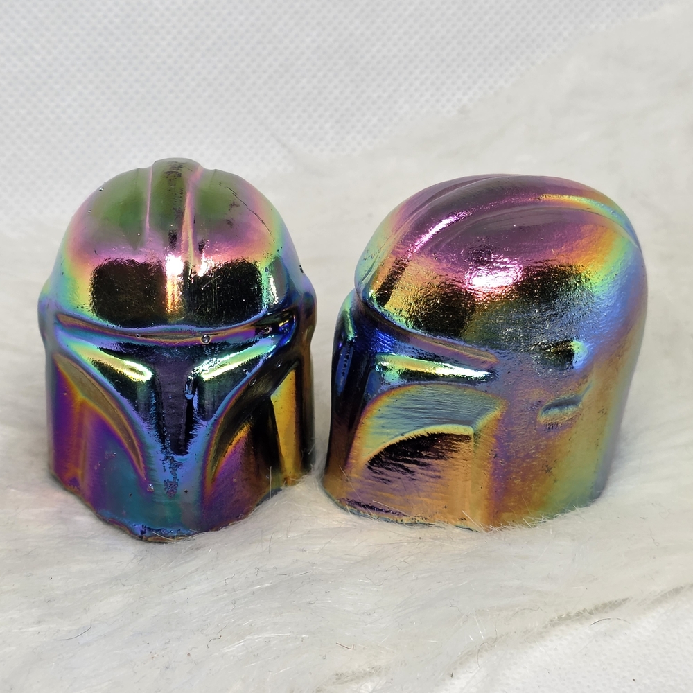Rainbow Aura Obsidian Mandalorian Helmet Carving | Titanium Crystal | Star Wars - Picture 7 of 8